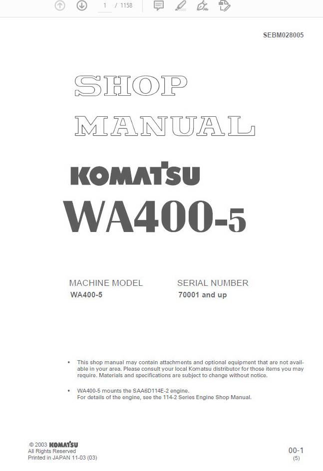 Tài Liệu sửa chữa máy Komatsu WA400-5